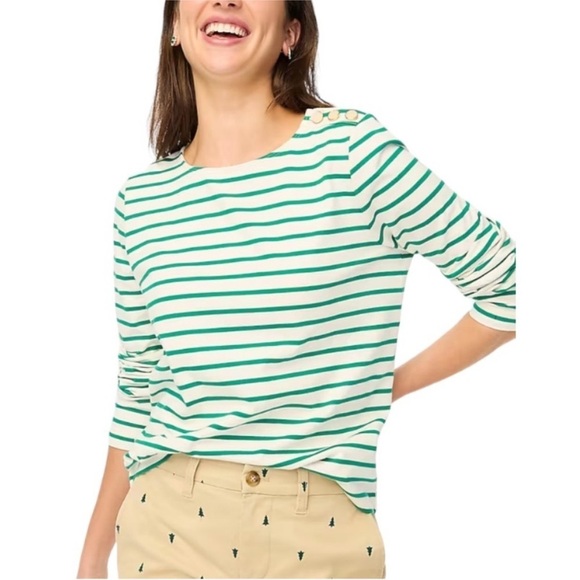 J.Crew Artist Tee Button-shoulder Green & White Striped Top Plus Size 2X - Picture 1 of 13